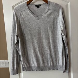 LANDS' END Cotton Cashmere Sweater Men's Xl‎ Gray V-Neck Long Sleeve pullover